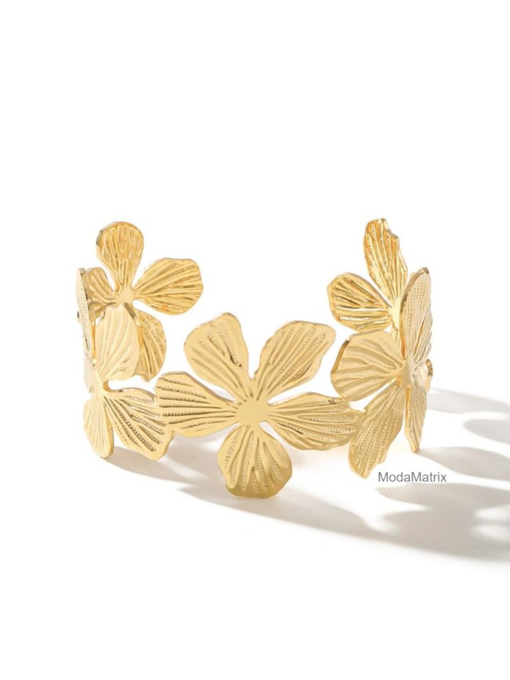 Women's Floral Cuff Bracelet Gold Plated Chunky Bangle Vintage Boho Adjustable